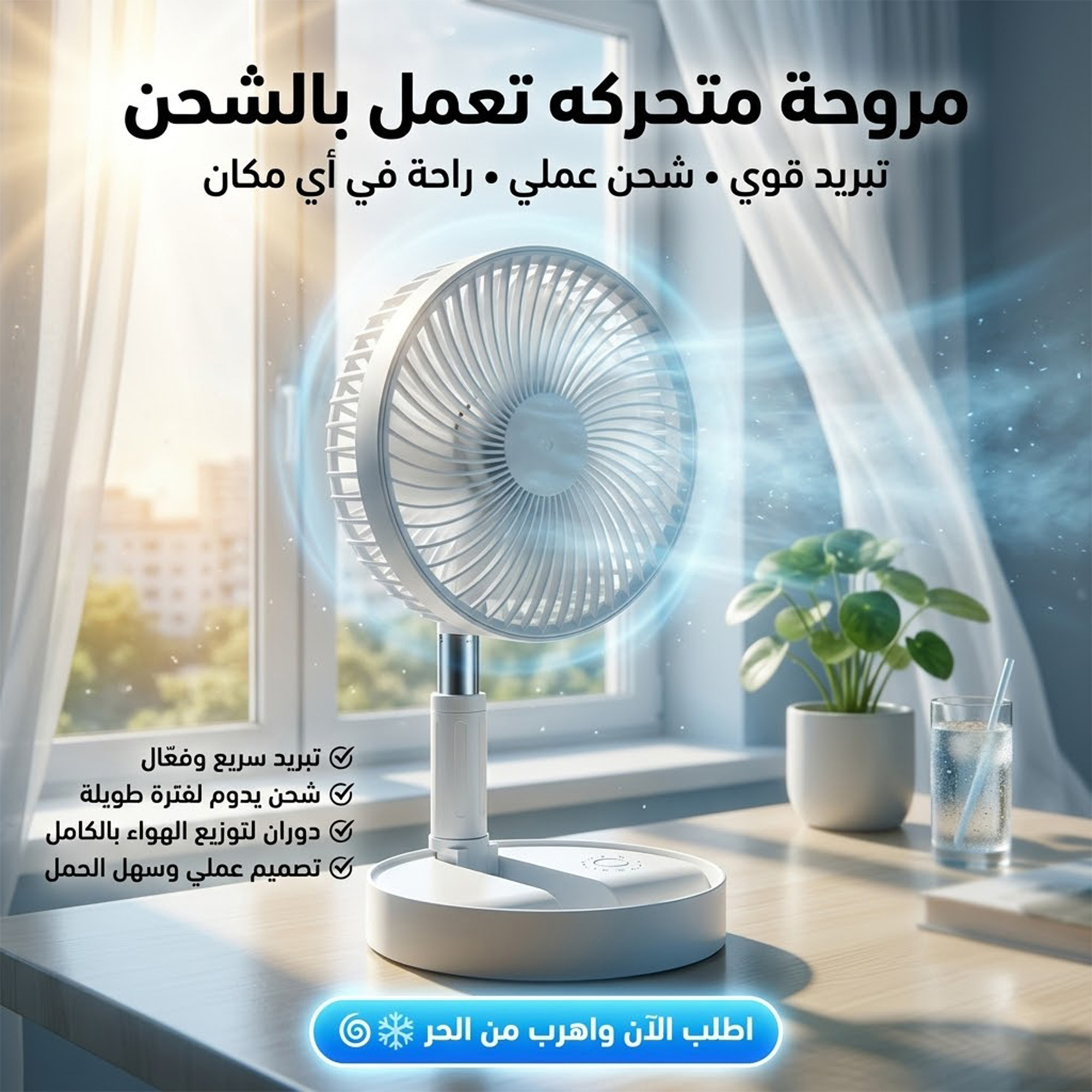 • مروحة متحركه تعمل بالشحن