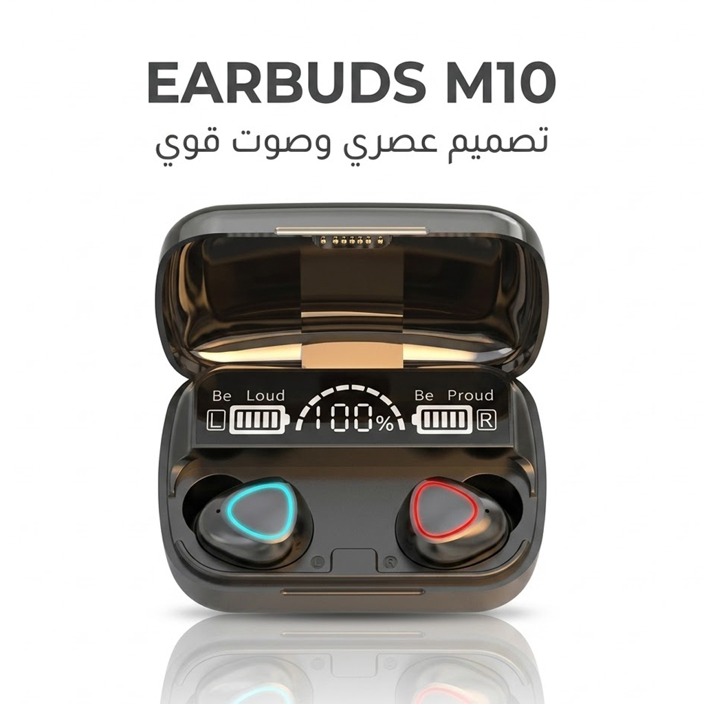 سماعات اذن M10 بلوتوث 5.0 داخل الاذن مع شاشة LED ذكية اسود - Image 4