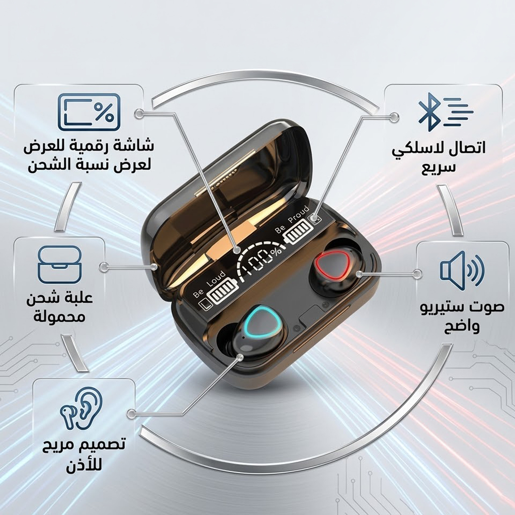 سماعات اذن M10 بلوتوث 5.0 داخل الاذن مع شاشة LED ذكية اسود - Image 2