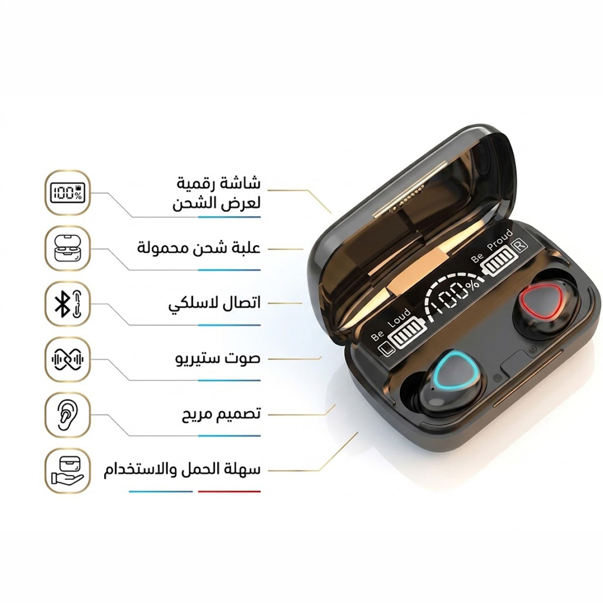 سماعات اذن M10 بلوتوث 5.0 داخل الاذن مع شاشة LED ذكية اسود - Image 3